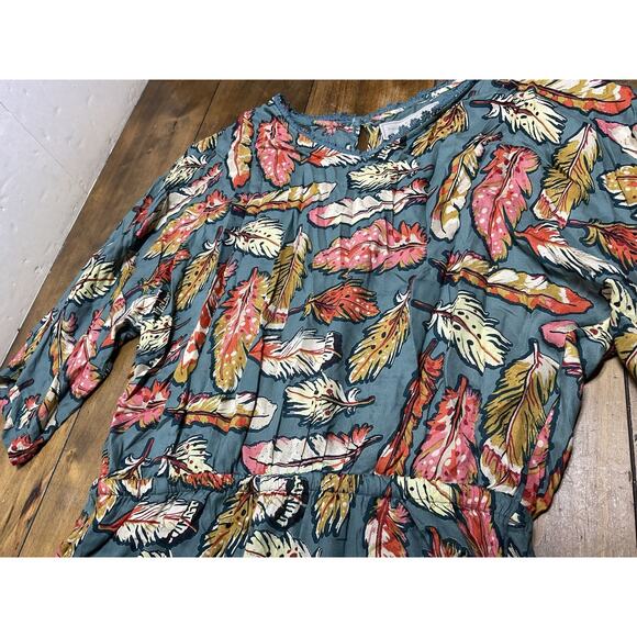 Double D Ranch Flight Feather Romper Dress Size Large BOHO Weastern Flouncy - Picture 3 of 12